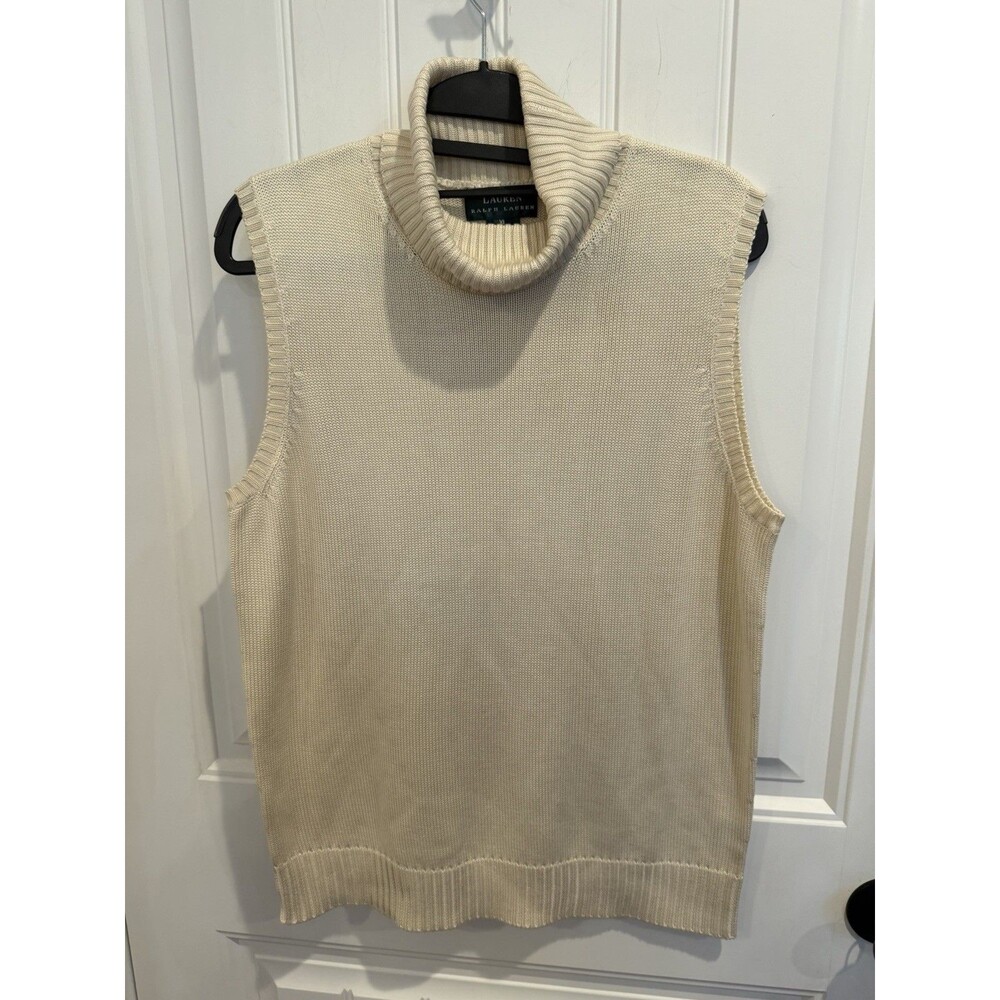 Lauren Ralph Lauren Womens XL 100% Silk Sleeveless Turtleneck Sweater Ivory